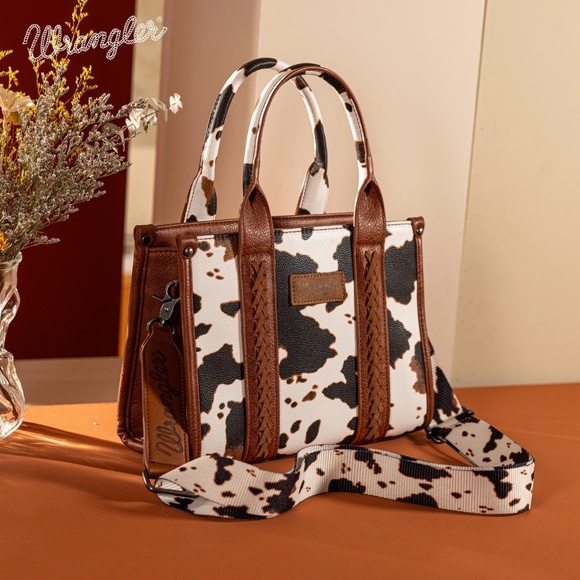 Wrangler Cow Print Concealed Carry Tote/Crossbody - Brown - Picture 1 of 5
